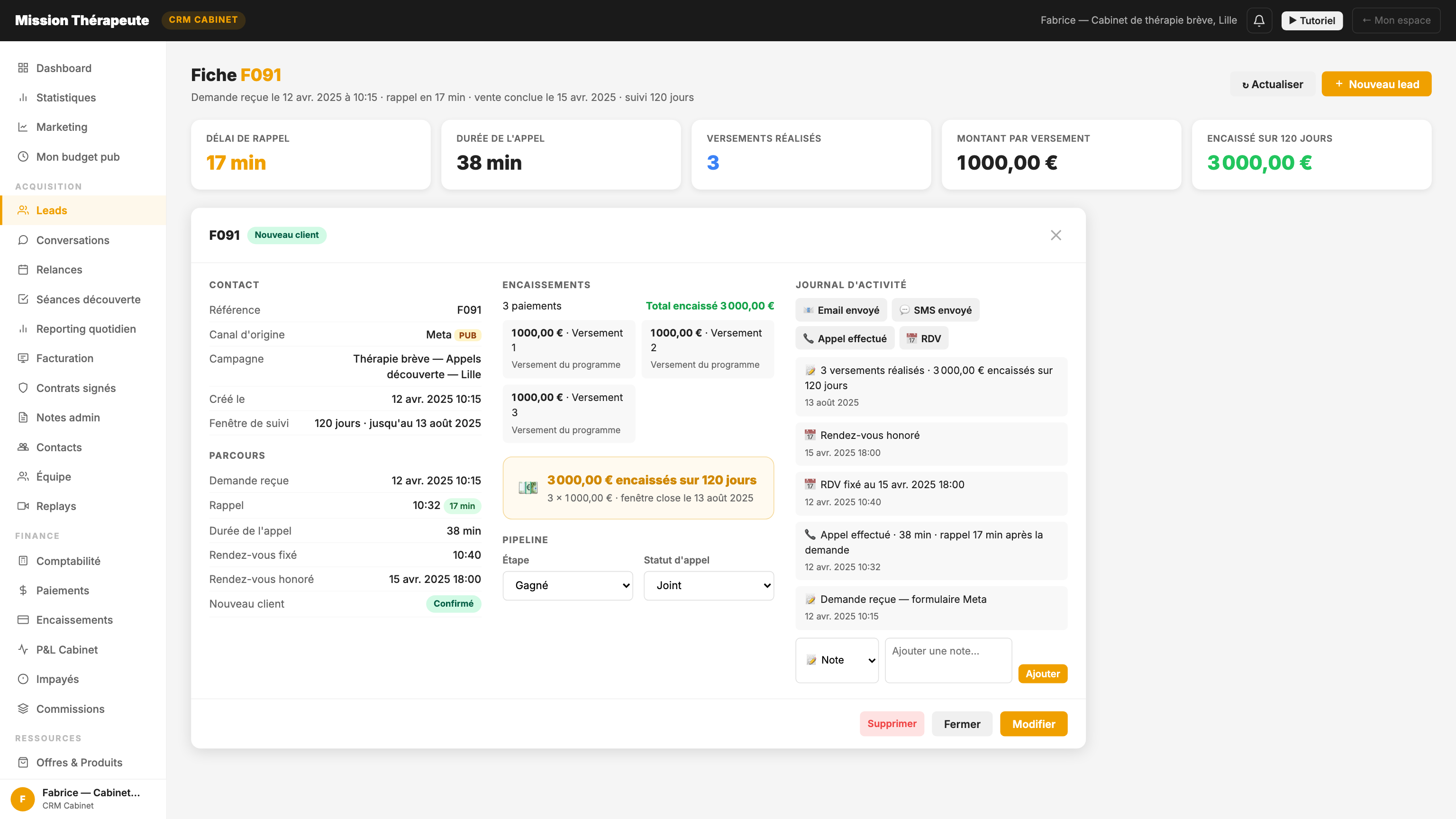 Parcours anonymisé avec trois versements de 1 000 euros