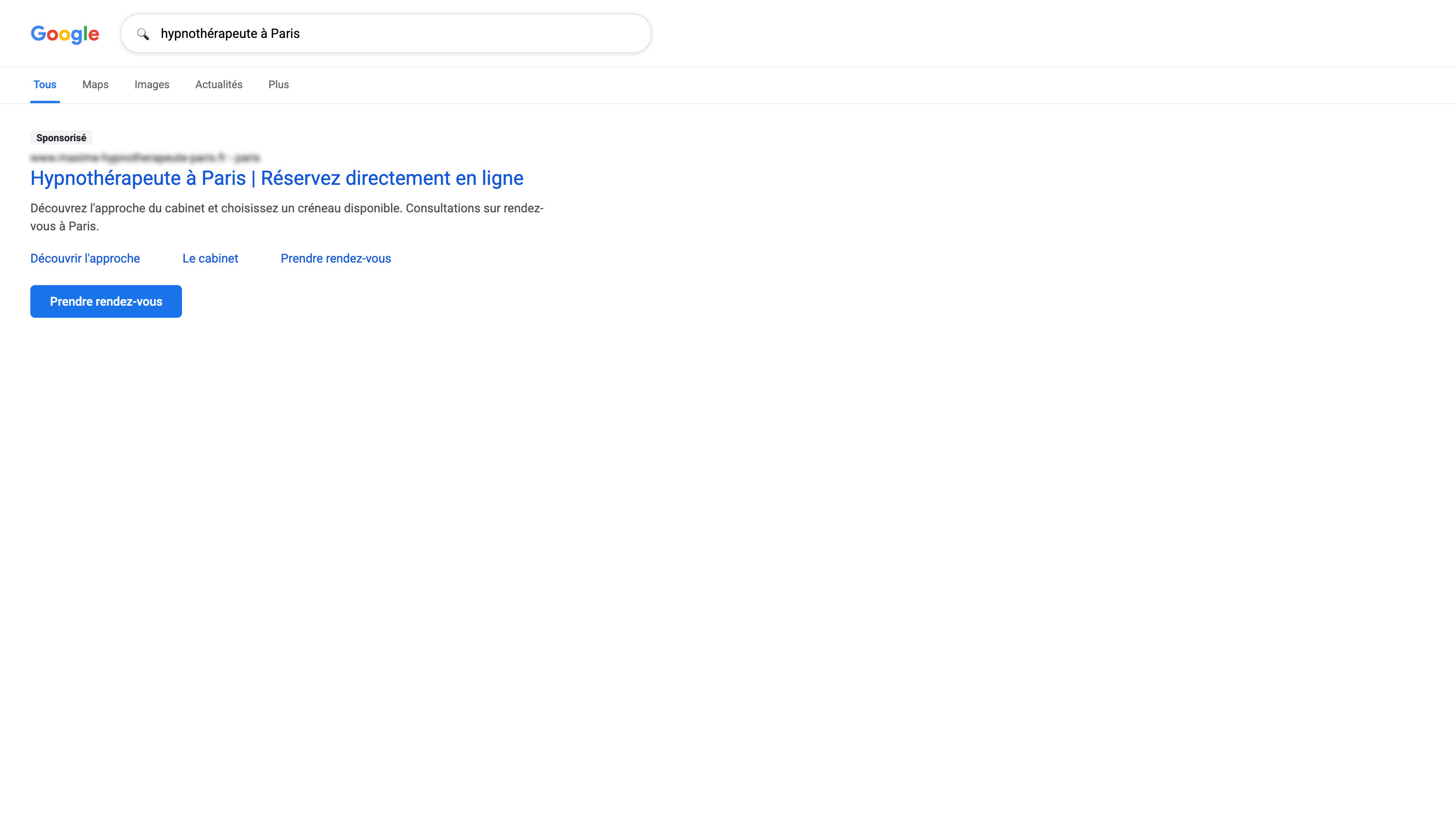 Capture de la page Google du cabinet et de son bouton de prise de rendez-vous